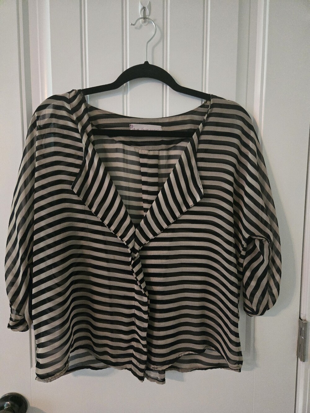 Love Notes Black and Cream Striped Blouse